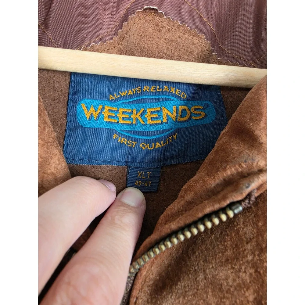 Vintage Weekends Suede Leather Bomber Jacket Mens XLT Brown Quilted Lined Zip
